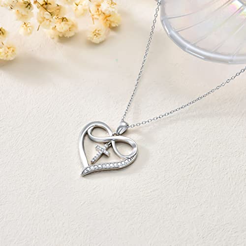 Wtyim Moissanite Cross Heart Necklace For Women White Gold Plated S925 Sterling Silver Moissanite Infinity Heart Pendant Necklace Anniversary Valentine's Day Christmas Gift For Her Mom Wife Girlfriend #TOP5