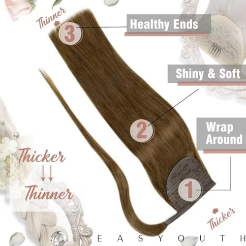 Easyouth Ponytail Hair Extensions Human Hair Brown Real Hair Ponytail Extension Medium Brown Ponytail Human Hair Extensions Pony Tail 18 Inch 80g - Image 2