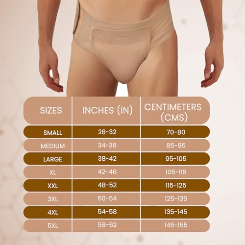Image of Inguinal Hernia Supporter |HIGH COMPRESSION || Hook & Loop Closure || Scrotum Support || Gym & Daily Use Supporter || Relieve Pain and Swelling || Stretchable || Cotton-Lycra Fabric || Breathable Cotton-Lycra (Beige, XS)