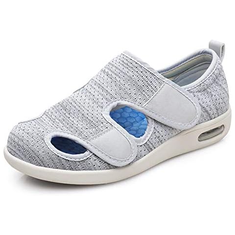Verbandsschuhe für Damen und Herren,Sommer verstellbare Größe Klettverschluss ältere Sandalen, Clamshell Wanderschuhe-B grau_43,Memory Foam Diabetic Hausschuhe Cover