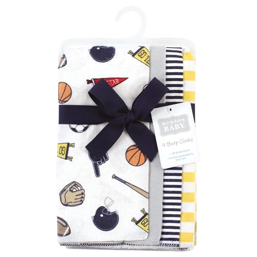 Image of Hudson Baby Unisex Baby Cotton Poly Flannel Burp Cloths, Sports Fan 4 Pack, One Size