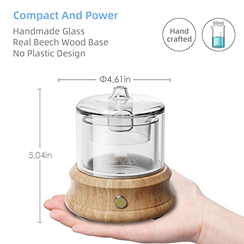 Wooden Glass Essential Oil Diffuser Air Nebulizer Humidifier,80ML Ultrasonic Aromatherapy Scented Oil Diffusers Cool Mist Humidifier for Home,Bedroom,Yoga,SPA with 7 Color Lights,Waterless Auto-Off - Image 5