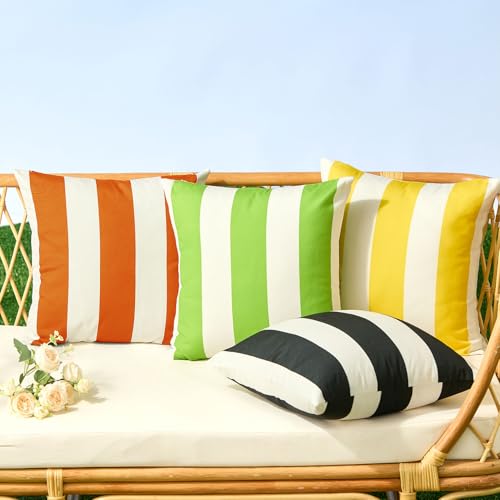 Image of Allorry Outdoor Pillow Covers 16x16 Set of 2 Orange Striped Decoration Throw Pillow Covers for Spring Summer Outdoor Waterproof Garden Patio Furniture Sofa Bed Home Decor JB007-I16
