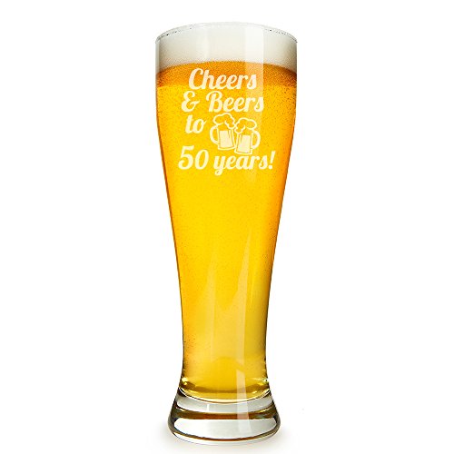 Cheers & Beers To 50 Years Engraved 16 ounce Beer Glass Pilsner