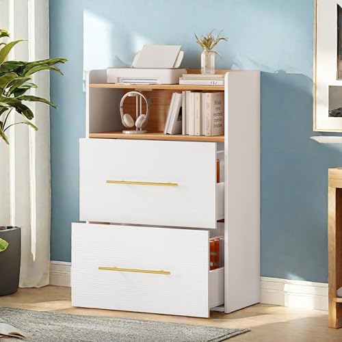 YITAHOME 2 Drawer Dresser with Charging Station Night Stands with Open Sheves Modern Dresser Storage Cabinet 40" Tall Dresser Chest of Drawers 15.7"D x 31.5"W x 40.2"H (2 Drawers)