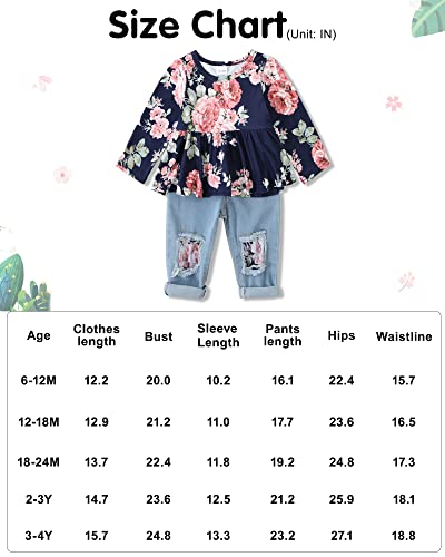 Image of CARETOO Girls Clothes Outfits, Cute Baby Girl Floral Long Sleeve Pant Set Flower Ruffle Top