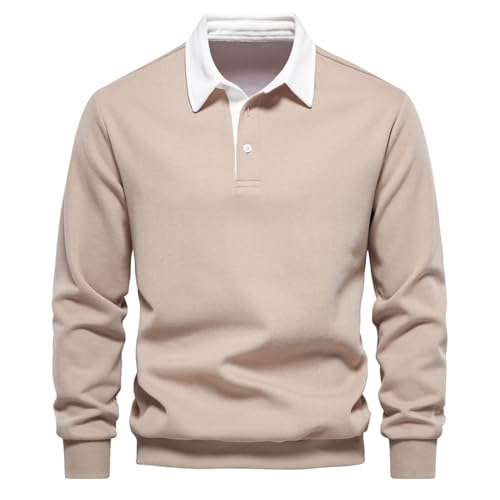 Mens Business Sweatshirts Polo Collar Plain Pullover Casual Lapel Long Sleeves Cotton Sweaters Tops 2024 New