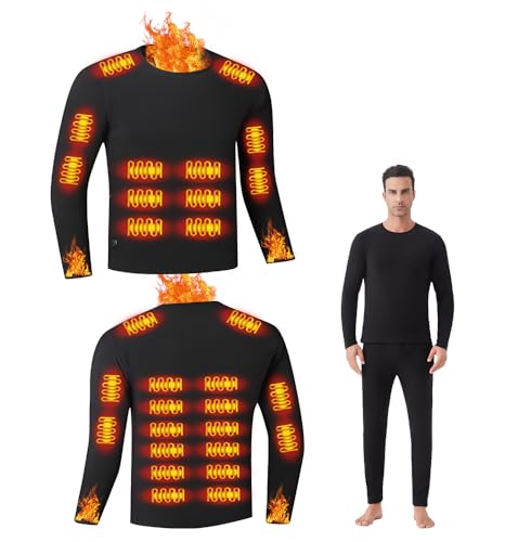 Camiseta térmica para hombre para invierno/ropa interior térmica de manga larga,capa base,3 niveles de calor,26 zonas de calefacción, apta para actividades al aire libre,esquí y montañismo (Hombre-L)