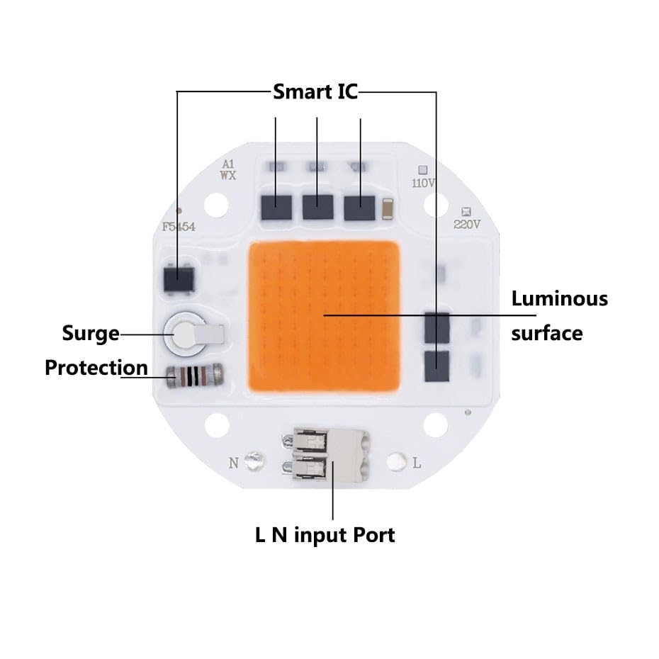 Żarówki LED ZeZhen, 20 sztuk/zestaw, oświetlenie do uprawy roślin bez sterownika, chip LED do oświetlenia roślin AC110V/220V Światło do roślin z żarówką LED o pełnym spektrum działania (rozmiar: 50W