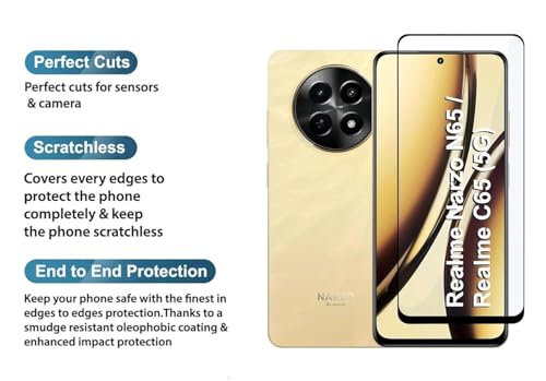 Image of DD SON Tempered Glass Screen Protector Compatible for Realme Narzo N65 / Realme C65 (5G) HD Glass with Edge to Edge Coverage and Easy Installation kit,Black