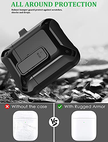 Image of Olytop for Airpods 2nd 1st Generation Case Men Lock with Cleaner Kit, Rugged AirPod 2 /1 Gen Protective Hard Cover Shockproof Skin Boys Women with Keychain for Apple iPods 2nd /1st Cases, Black