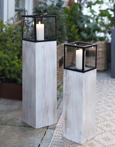 Dekoleidenschaft 2X Windlichtsäule Modern Shabby aus Holz, Metall & Glas,...
