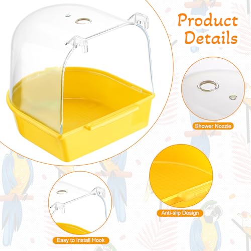Image of Honeydak 3 Pieces Clear Bird Bath for Cage Parakeet Bird Cage Accessories Hanging Bath Box Parrot Bathing Tub with View for Cockatiel Conure Canary Budgies Parrots(Vivid Color)