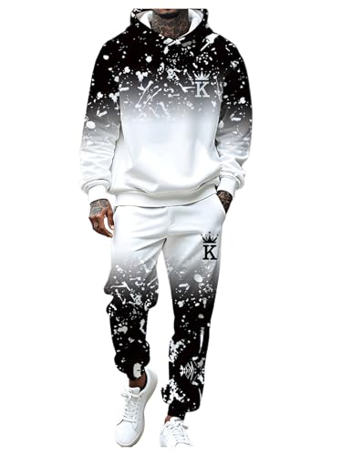 Men's 2 Piece Sweat Set Long Sleeve Graphic Hoodie Sweatshirts and Drawstring Joggers Tracksuits