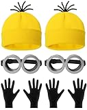 Snwquik 6 Pcs Halloween Costume Accessories for Adult,Yellow Beanie/Goggles Glasses/Gloves for Men Women Cosplay Party Set