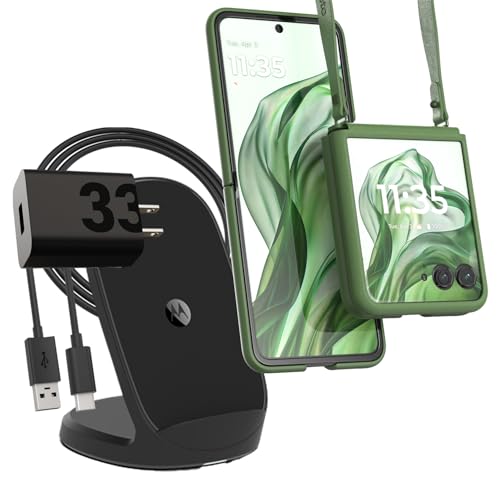 Motorola Razr+ (Plus) 2024/2025 Spring Green Adjustable Cross Body Case + TurboPower Wireless Stand + 33W Charger