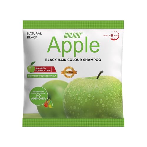 Apple 5-Min Natural Hair Color Shampoo Black | Ammonia Free Long Lasting Hair Color_No Hair Loss, Grey Coverage Hair Dye Shampoo for Women & Men (20MLx5)