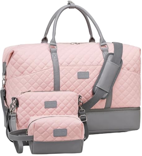 Weekender Bags for Women with Toiletry Bags Large Overnight Bags Travel Duffel Bag Carry On Shoulder Weekend Tote with Shoe Compartment and Wet Pocket