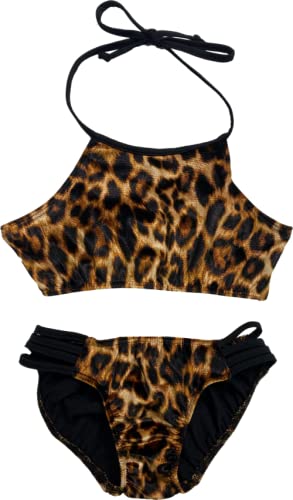 Girl's Cheetah Print Two Piece Velvet Swimsuit Bikini