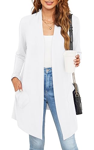 Image of Veryoung Long Sleeve Plus Size White Sweaters for Women Cardigan Lightweight Casual Business Work Fall Open Front Cardigans Shrug Top with Pockets,3XL