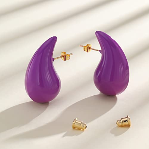 Image of Apsvo Chunky 14K Gold Plated Hoop Earrings for Women, Lightweight Waterdrop Hollow Open Hoops, Hypoallergenic Dupes Earrings