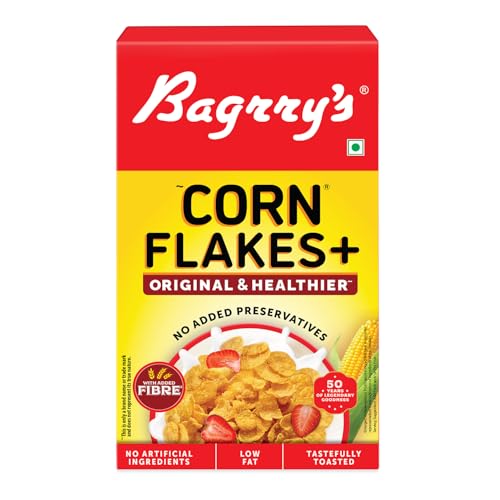 Image of Bagrry's Corn Flakes Plus 475g Box |Original and Healthier | Low Fat & Cholesterol | High Fibre |All Natural CornFlakes | Breakfast Cereal