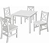 eHemco Solid Hard Wood Kids Table and Chair Set (4 Chairs Included), White, 5 Piece Set #1