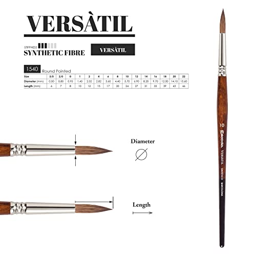 Escoda Versatil Series 1540 Artist Watercolor And Acrylic Short Handle Paint Brush, Synthetic Kolinsky, Pointed Round, Size 16 #TOP2
