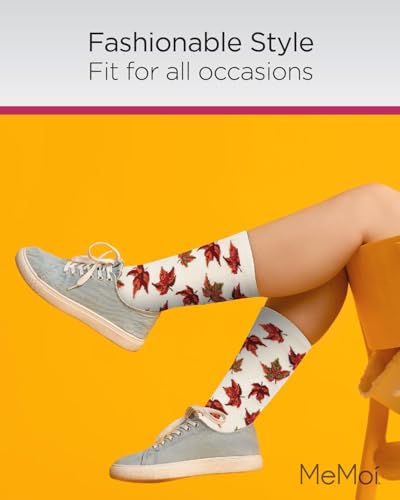 MeMoi Women's Autumn Falling Leaves Rayan Blend Crew Socks4