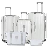 Romswi Suitcase Set with TSA Lock Cup Holder, Hardside Spinner Suitcase with Duffel Bag, Lightweight Durable PC+ABS White 5 PCS(20/24/28inch)
