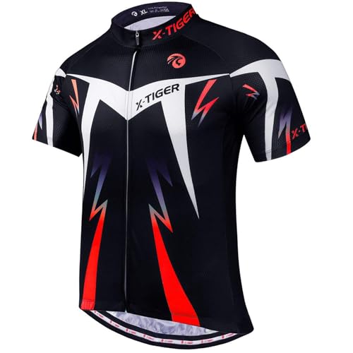 X-TIGER Maillot de Cyclisme Hommes Manches Courtes VTT Jersey Maillot de Vélo Vetement Respirant Séchage Cyclisme Tee Shirt Montagne Cycliste Été Vélo de Vetement Costume Fitness Hauts