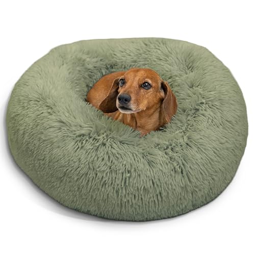 Image of Best Friends by Sheri The Original Calming Donut Dog Bed for Small Dogs up to 25 lbs, Shag Faux Fur, Sage Green, 23 inch x 23 inch