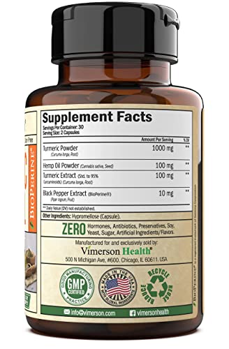 Vimerson Health Men's Multivitamin + Turmeric Hemp Bundle. Immune Support, Joint Discomfort Relief, Balanced Inflammation, Antioxidant Properties, Stress And Sleep Support For Him #TOP2