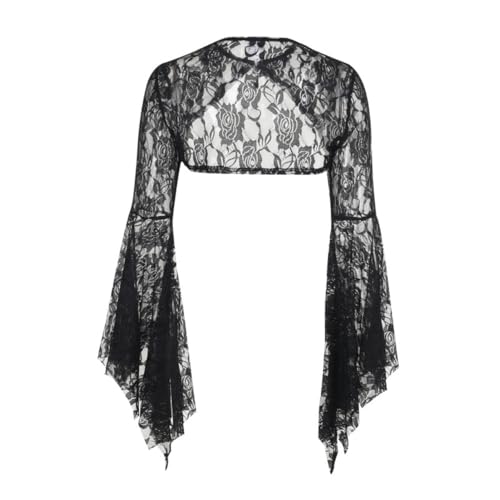 Women's Goth Shrug Top,Black Lace Sleeves Shrug Crochet Lace Cardigan Shrug Top,Black Shawls and Wraps for Evening Dresses Short Cardigan,Mesh Blouse Cover Up for Women