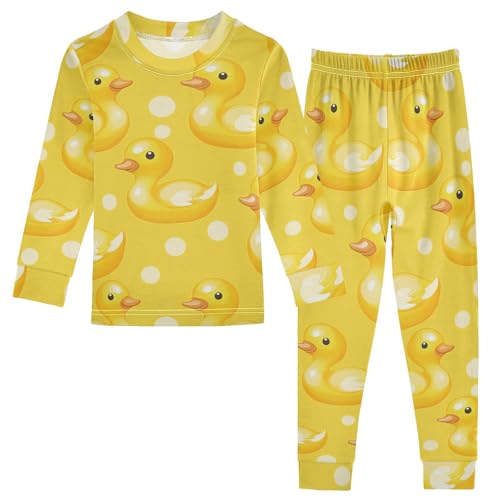 Pajama Sets Long Sleeve Yellow Rubber Ducks Pattern Soft Comfy Sleepwear 2 Piece PJS 3-8T
