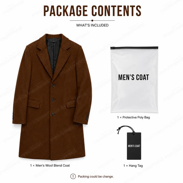 Buy Honmin® Men Long Trench Coat Single Breasted Warm Formal Warm Formal & Business | Brown, S at Amazon.in - Image 6