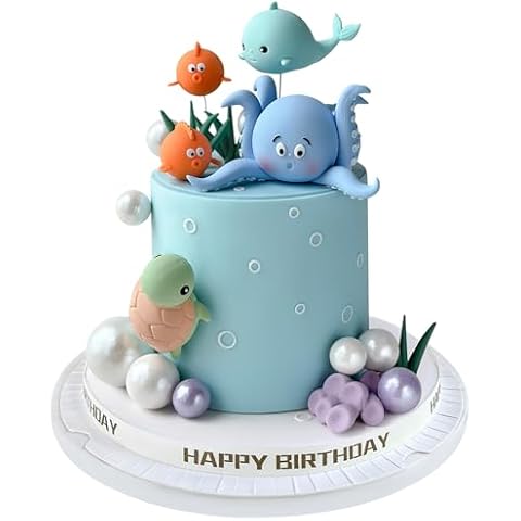 17 PCS Under the Sea Cake Decorations Ocean Animals Cake Topper with Cake Balls Decorations for Under the Sea Theme Boys Girls Baby Shower Birthday Party Supplies Cover