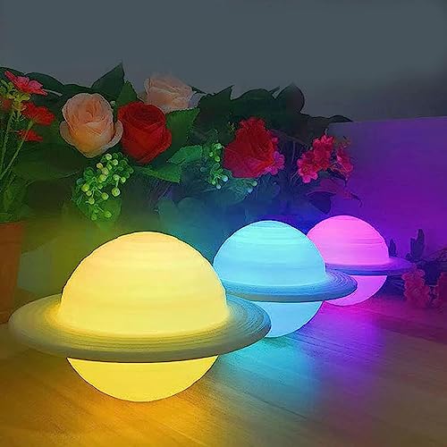 Gesto Saturn 3D Moon Lamp 7 Colour Changeable Sensor Moon Night Light, Touch Control, Moonlight Lamp with Stand & USB for Bedrooms Valentine, Festival, Corporate, Wedding Gifts