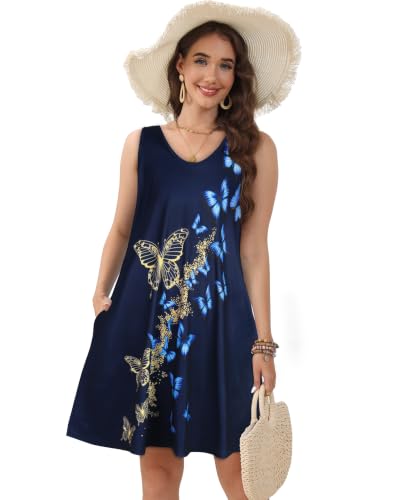 Image of CHICGAL Womens Summer Dresses Casual Sleeveless Loose T Shirt V Neck Sundress Swing Beach Cover Up with Pockets 2026