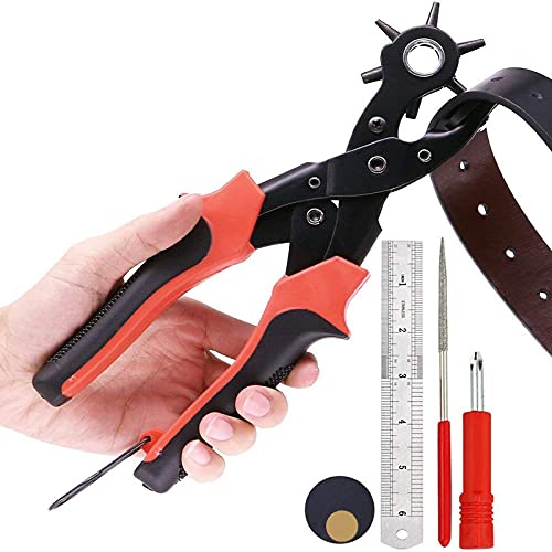 Upgrade 3 in 1 Leather Hole Punch with 3 Circle Hole, 2 Flat Hole and 1 Ellipse Hole, Belt Hole Puncher Professional Craft Hole Punch for Leather, Card, Belt, Footwear, Paper, Handbag, DIY Craft, etc