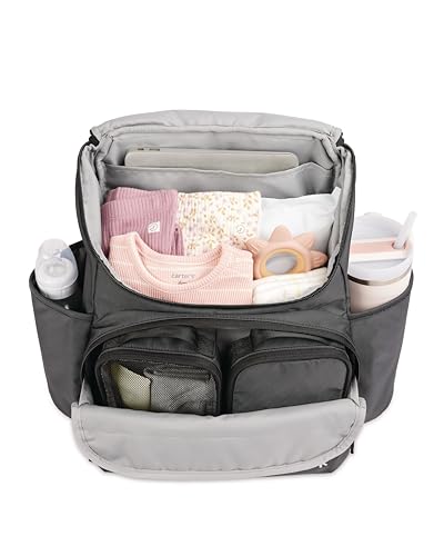 Image of Skip Hop Diaper Bag Backpack with Portable Changing Pad Adjustable Pocket for 30 oz Tumblers 9 Total Pockets Insulated Packing Cubes Luggage Sleeve & Stroller Straps Fits a 14 inch Laptop Forma Next Black