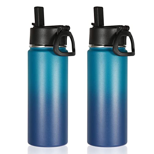 Volhoply 18oz Insulated Water Bottle 2 Pack, Multipack Kids Stainless Steel Water Bottles with Straw Lid