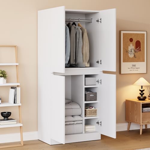 JCFEIDQW Armario de dormitorio, armario Wardrobe Closet, armario, armario pequeño, armario multiusos, diseño de doble puerta con compartimento de almacenamiento pequeño, 70 × 40 × 170 cm (blanco)