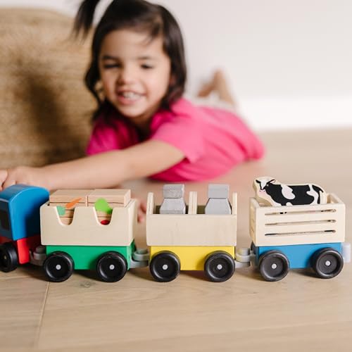 Melissa & Doug Wooden Farm Train Set - Classic Wooden Toy (3 Linking Cars) - image 2