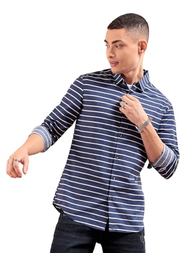 Image of The Indian Garage Co Brown Slim Fit Striped Shirts