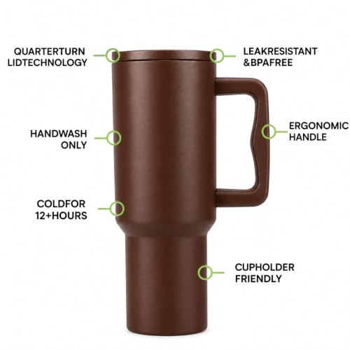 Image of CYNVEXA Tumbler with lid and Straw 1200ML Cup Stainless Steel Vacuum Insulated Tumbler for Water, Iced Tea or Coffee 1.2L Office Gym Travelling (Brown)