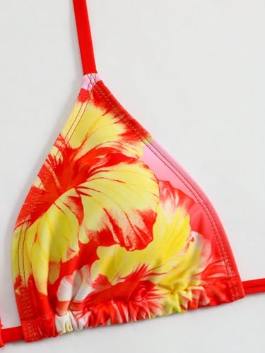 Image of ZAFUL Women's 3 Piece Swimsuit Floral Halter Triangle String Bikini Tie Side Bottom with Boho Cover Up Skirt