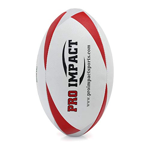 Pro Impact Match Rugby Ball - Professional Grade Ball, Heavy Duty & Durable - Ideal For Long Matches & Gameplay Size 5 Assorted Colors (Size 5, White Red) #TOP3