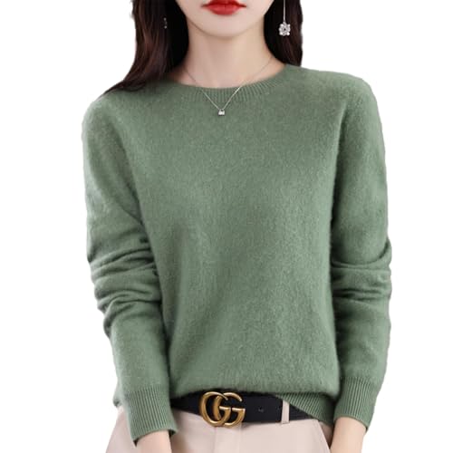 QuyiFa Pulls en Cachemire pour Femmes, Pull en Laine mérinos pour Femmes, Pull en Tricot léger (Vert foncé,M)