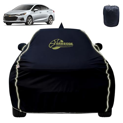 Image of Reflector Waterproof Car Cover for Chevrolet Cruze with Mirror & Antenna Pocket | All Weather Protection | Washable Fabric | Black Color